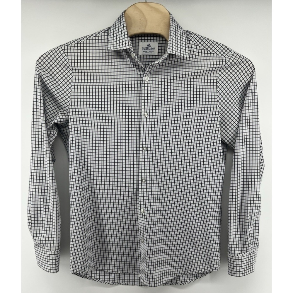 Mizzen Main Medium Trim Button Front Shirt Performance Purple Blue White Plaid